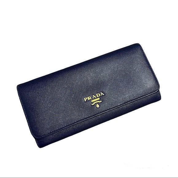 Prada Handbags - PRADA saffiano blue long wallet card holder